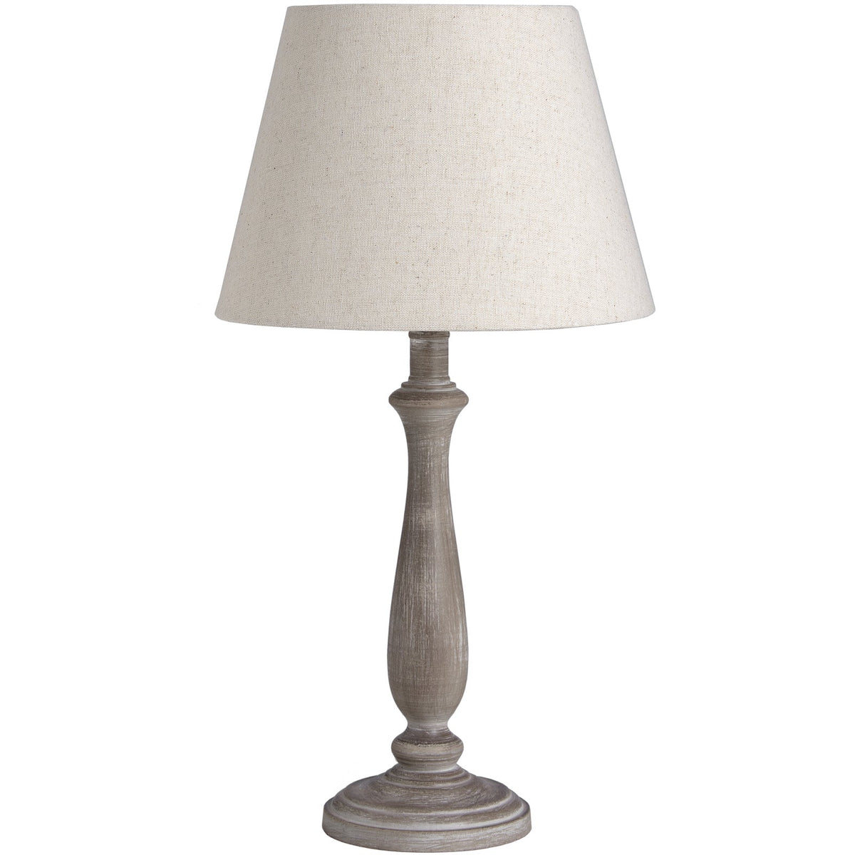 Beige Wood Table Lamp 53cm — Living Room Table Lamp, Linen Shade, Teos