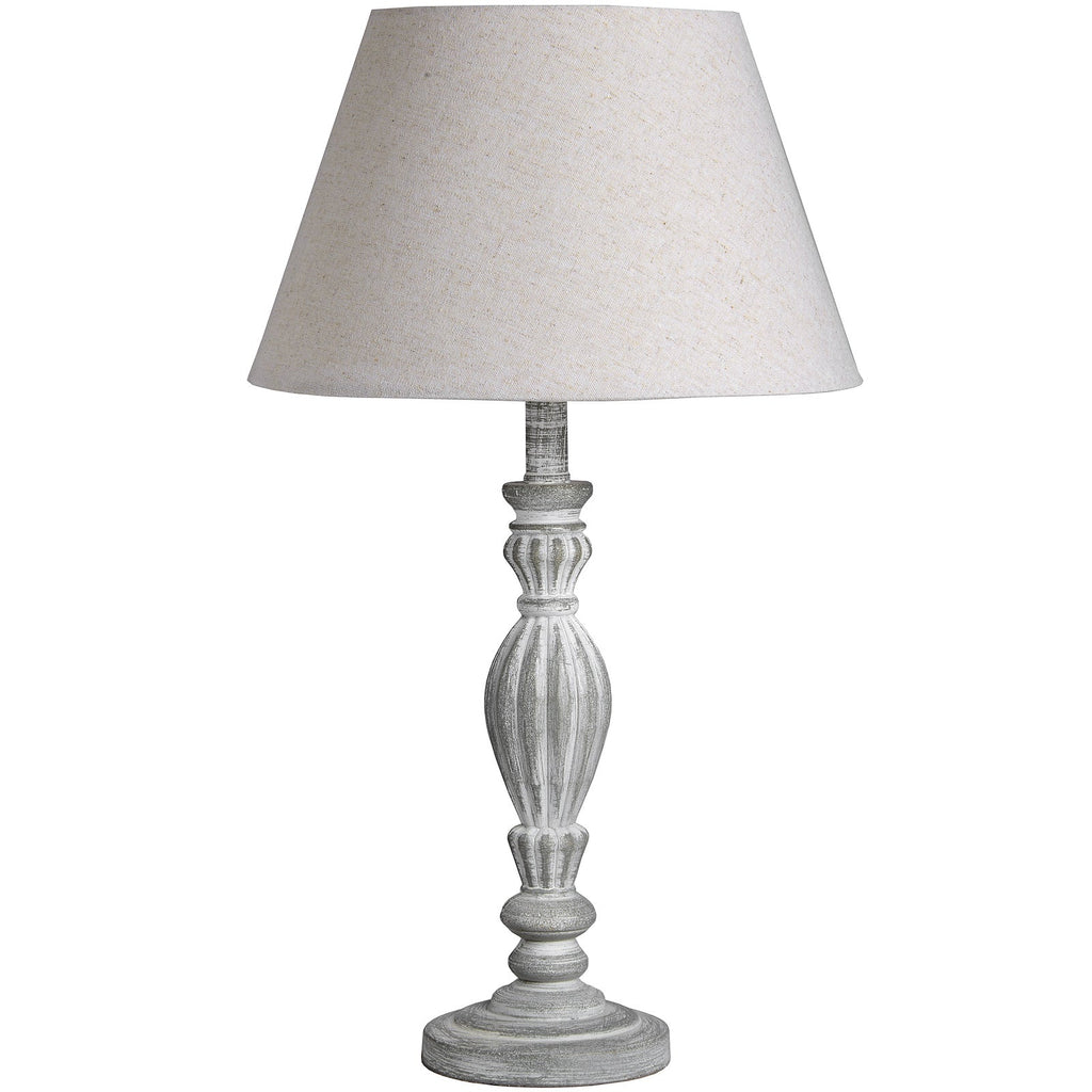 Small Beige Wood Table Lamp 40cm — Bedside Table Lamp, Linen Shade, Aegina