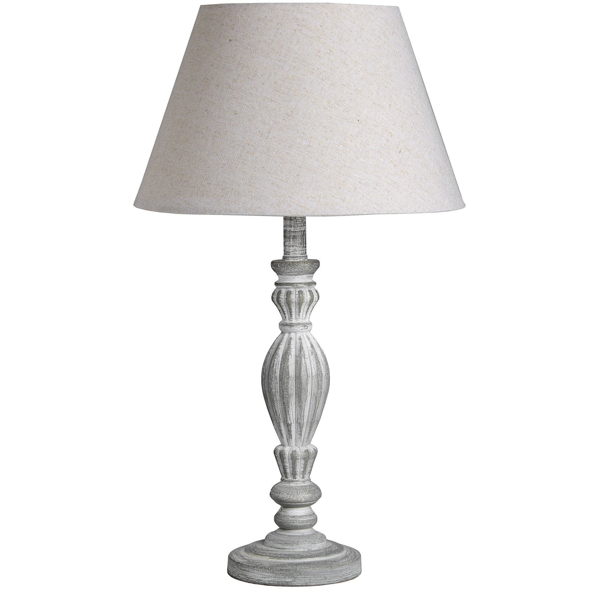 Small Beige Wood Table Lamp 40cm — Bedside Table Lamp, Linen Shade, Aegina