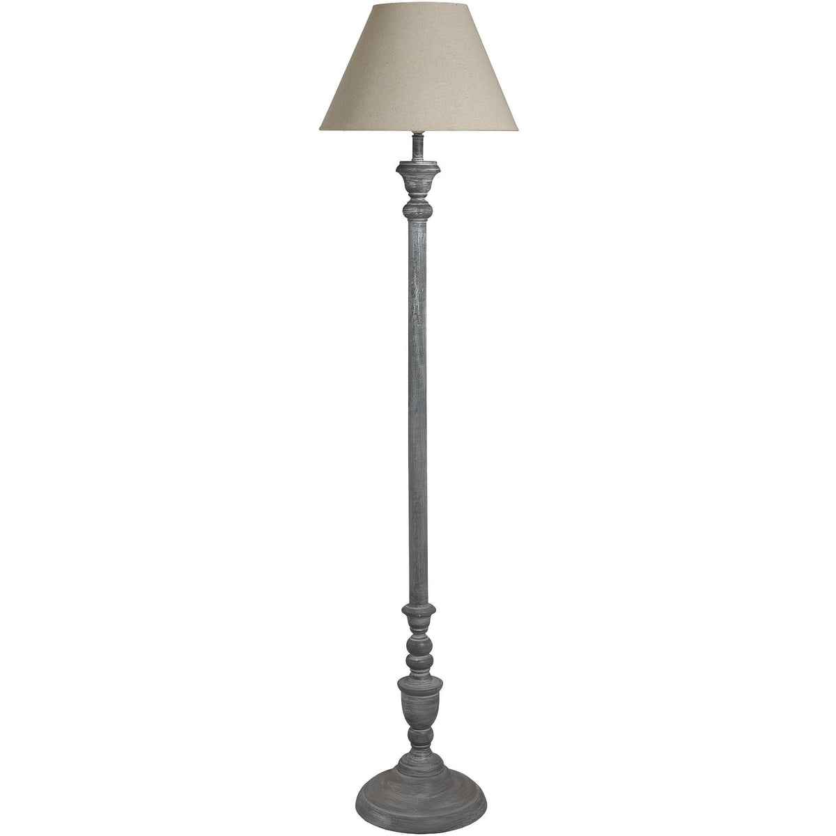 Beige Wood Floor Lamp 155cm — Living Room Floor Lamp, Linen Shade, Ithaca