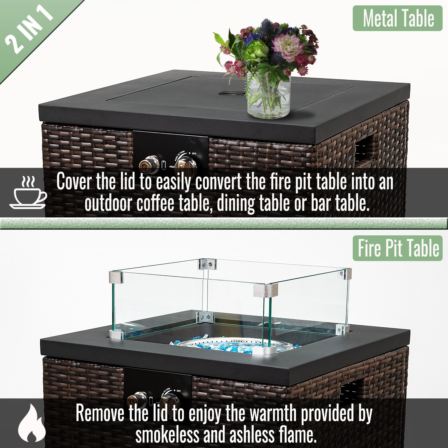 22" Propane Gas Fire Pit Table
