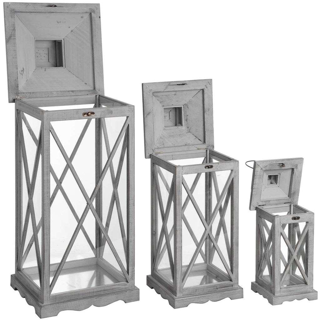 Hadley Wooden Lantern, Set of 3