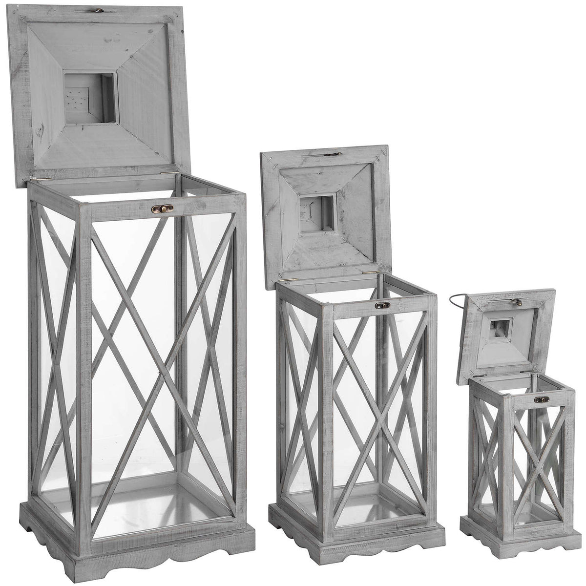 Hadley Wooden Lantern, Set of 3