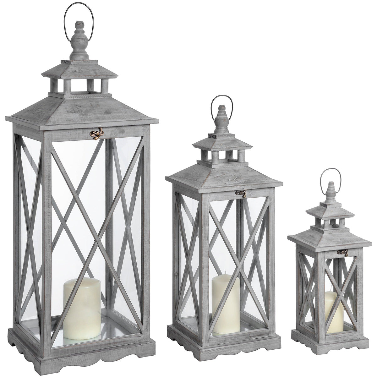Hadley Wooden Lantern, Set of 3