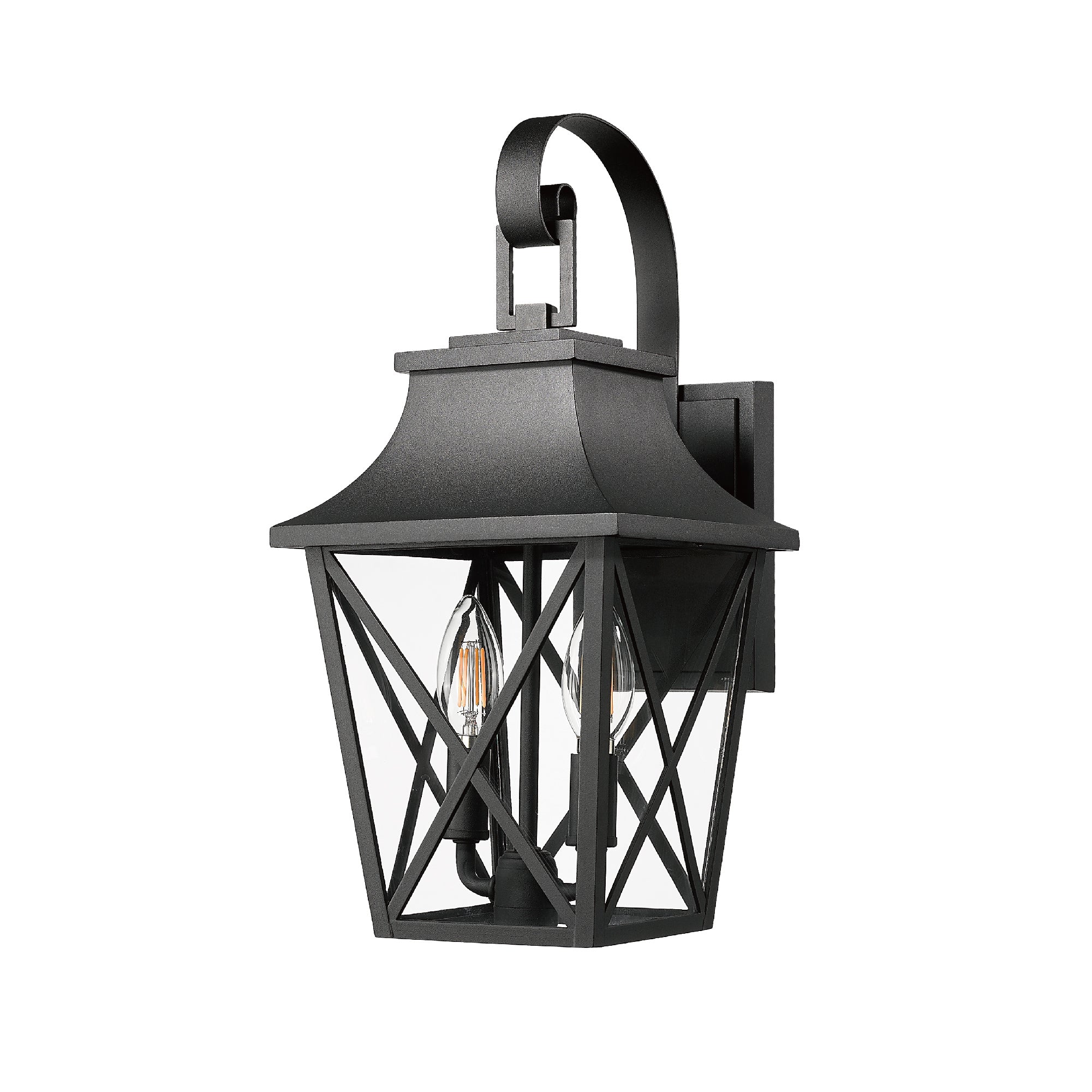 Black Outdoor Wall Lantern 2-Light Light Fixture
