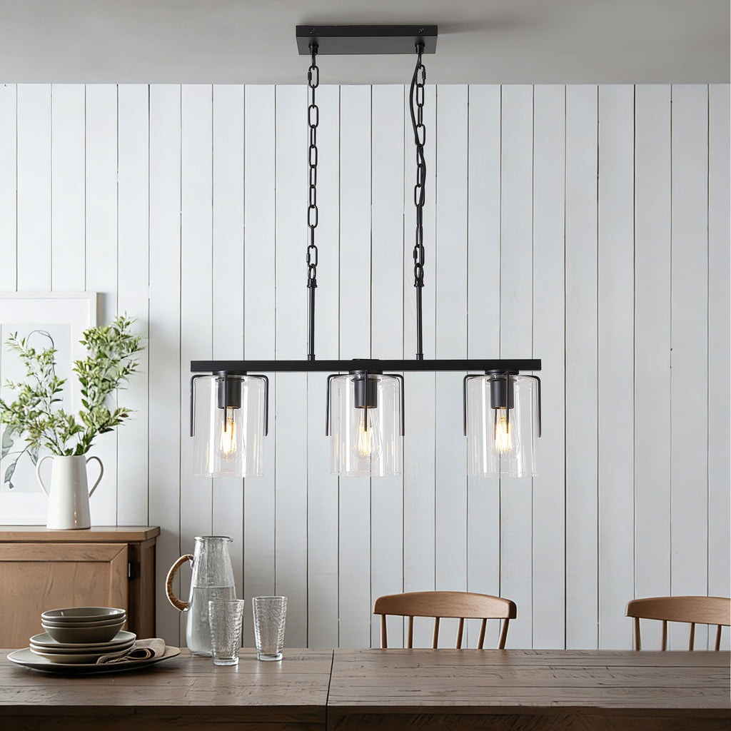 3-Light Matte Black Linear Pendant Light Chandelier