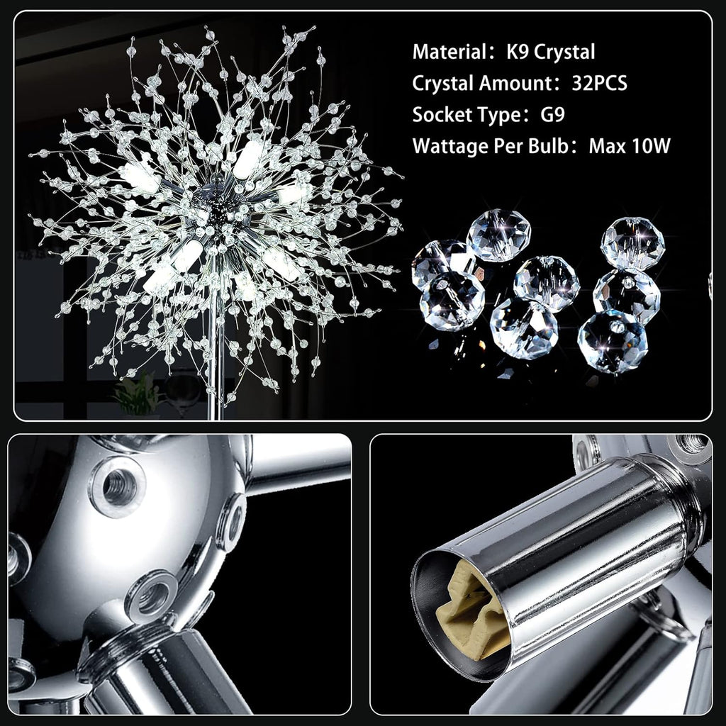 Modern Crystal Floor Lamp, 32 Firework Harnesses, Chrome