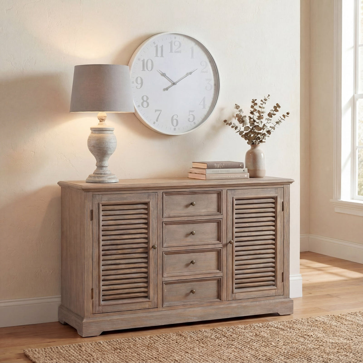 Beige Wood Table Lamp 53cm — Living Room Table Lamp, Linen Shade, Uthina