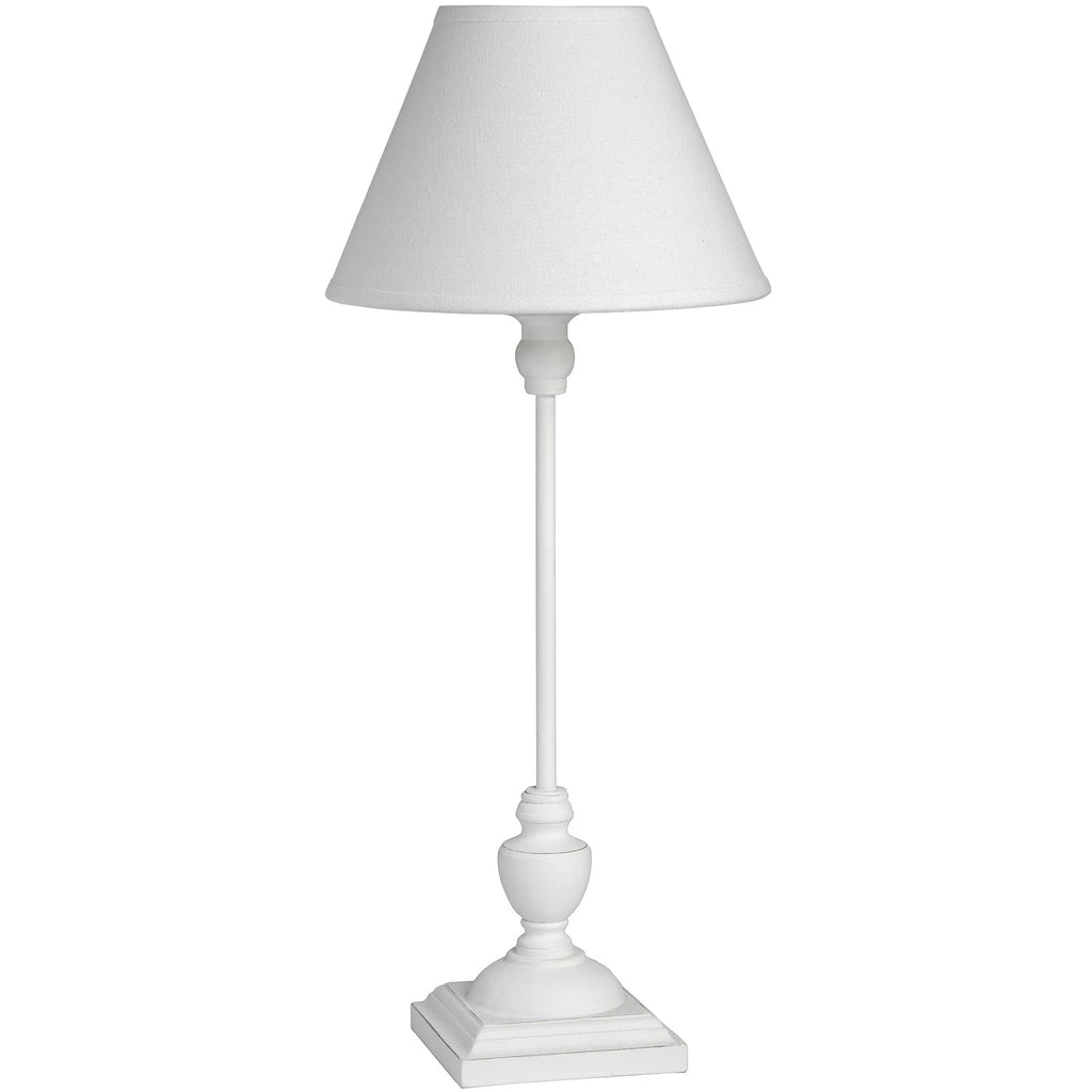 Small White Wood Table Lamp 45cm — Bedside Table Lamp, Linen Shade, Symi
