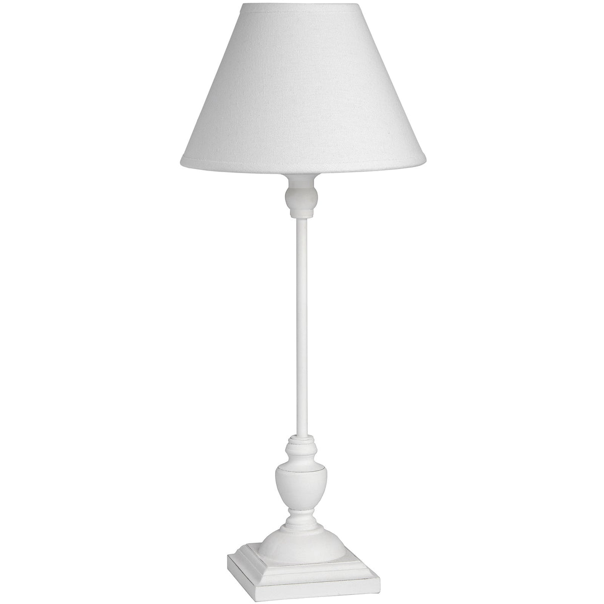Small White Wood Table Lamp 45cm — Bedside Table Lamp, Linen Shade, Symi
