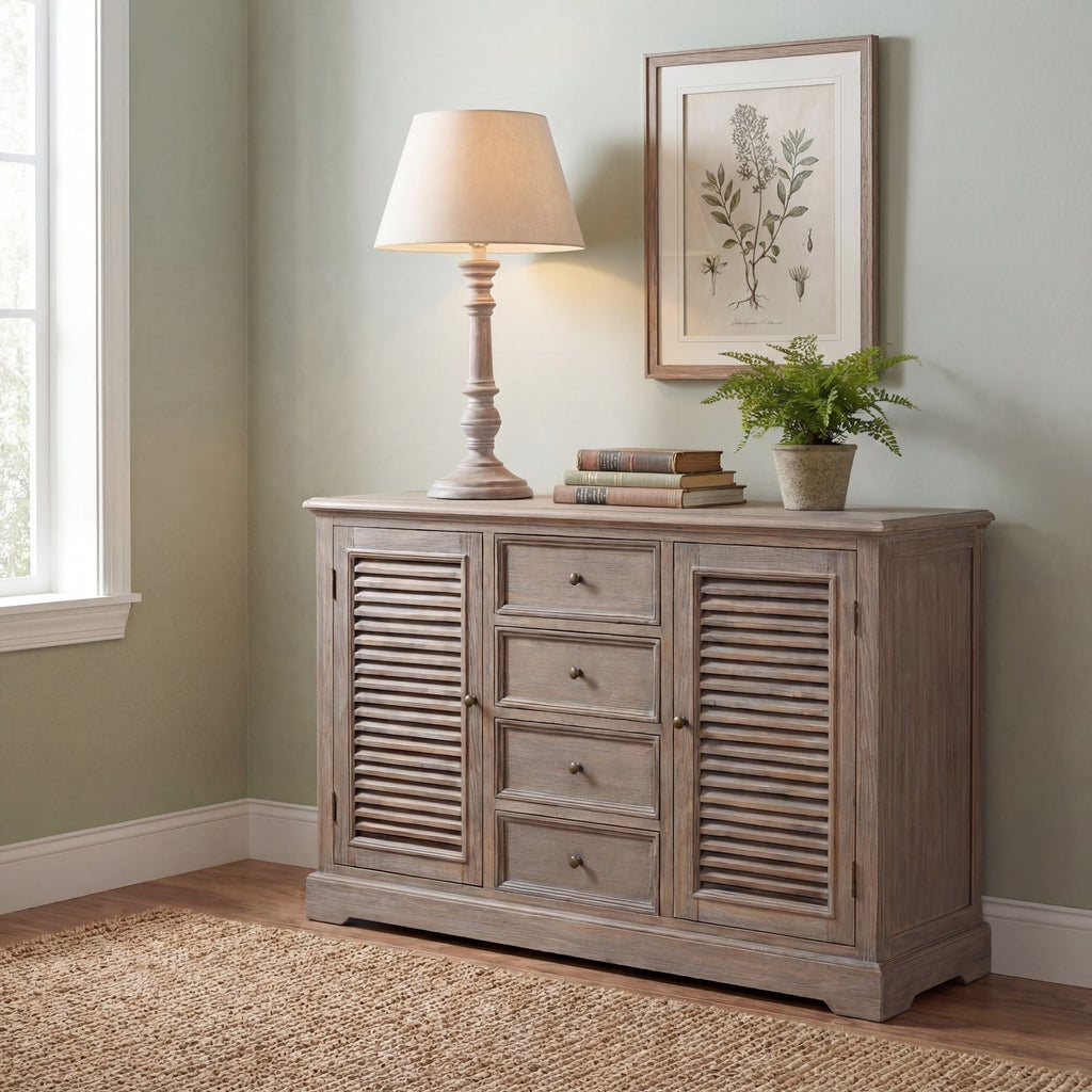 Grey Wood Table Lamp 72cm — Living Room Table Lamp, Linen Shade, Leptis Magna