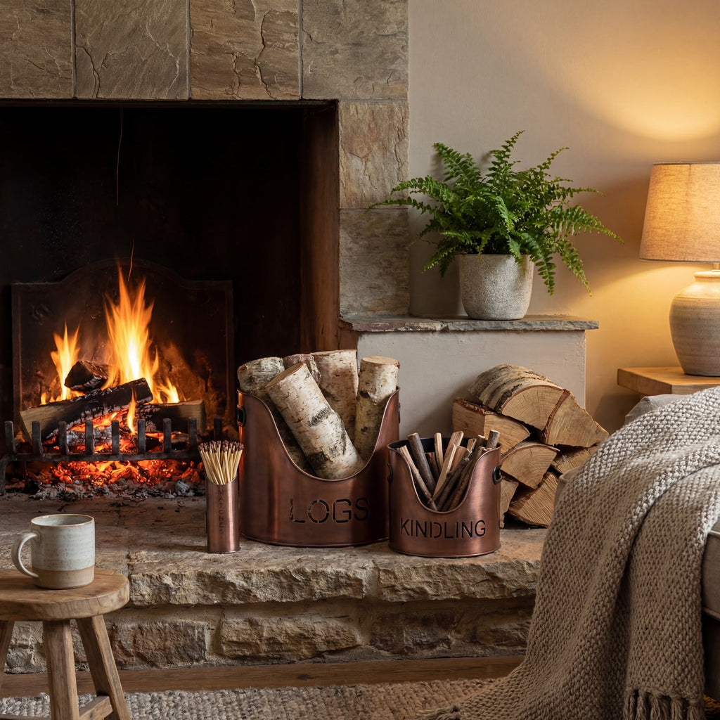 Copper Finish Logs And Kindling Buckets &