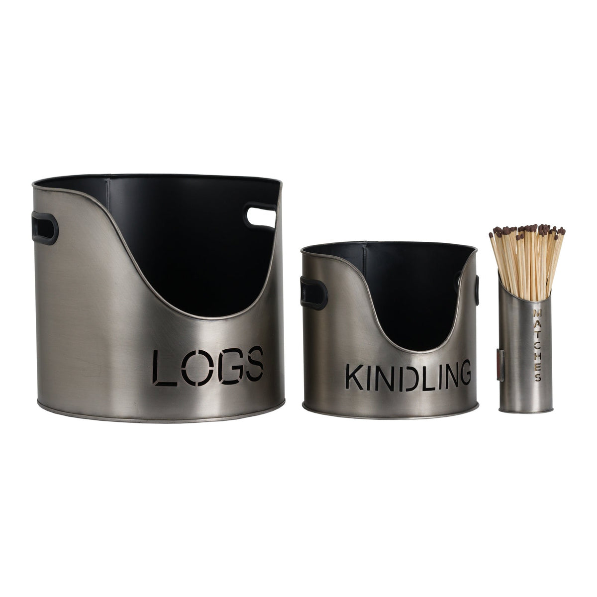 Pewter Finish Logs And Kindling Buckets &