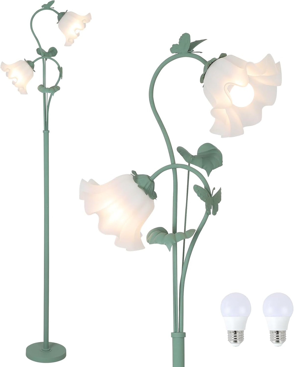 Vintage Green Floral 2-Light Floor Lamp