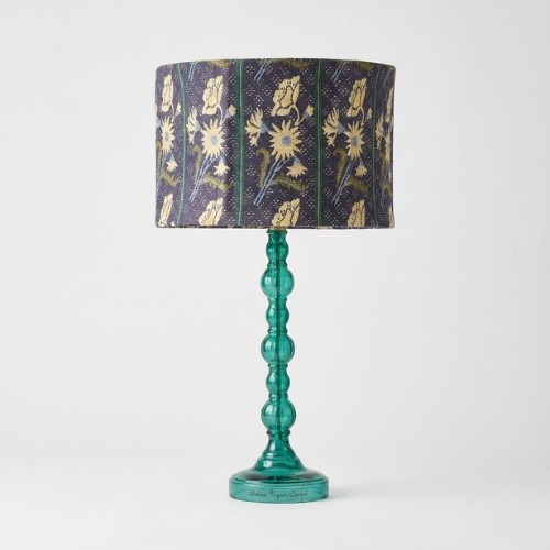 Emerald Glass Bobbin-Style Table Lamp