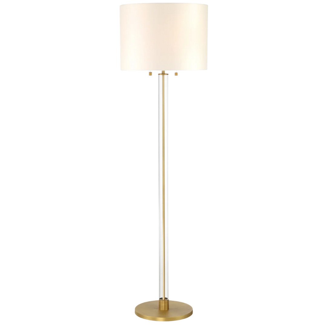 Laurel Floor Lamp with Glass Cylinder, Polished Nickel
