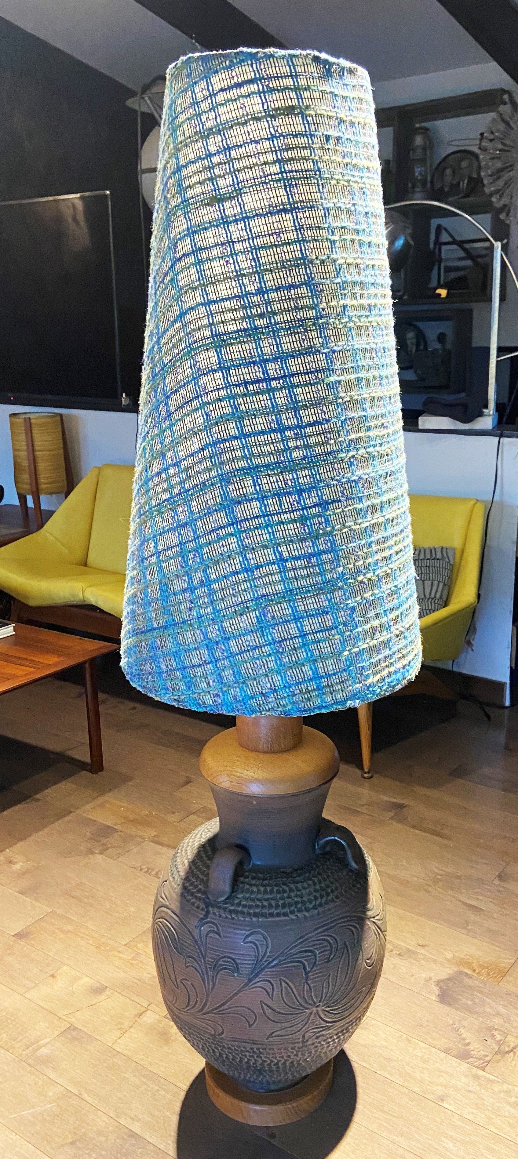 Large Mid Century Modern Ceramic Floor Lamp, H 60" (with lampshade)
