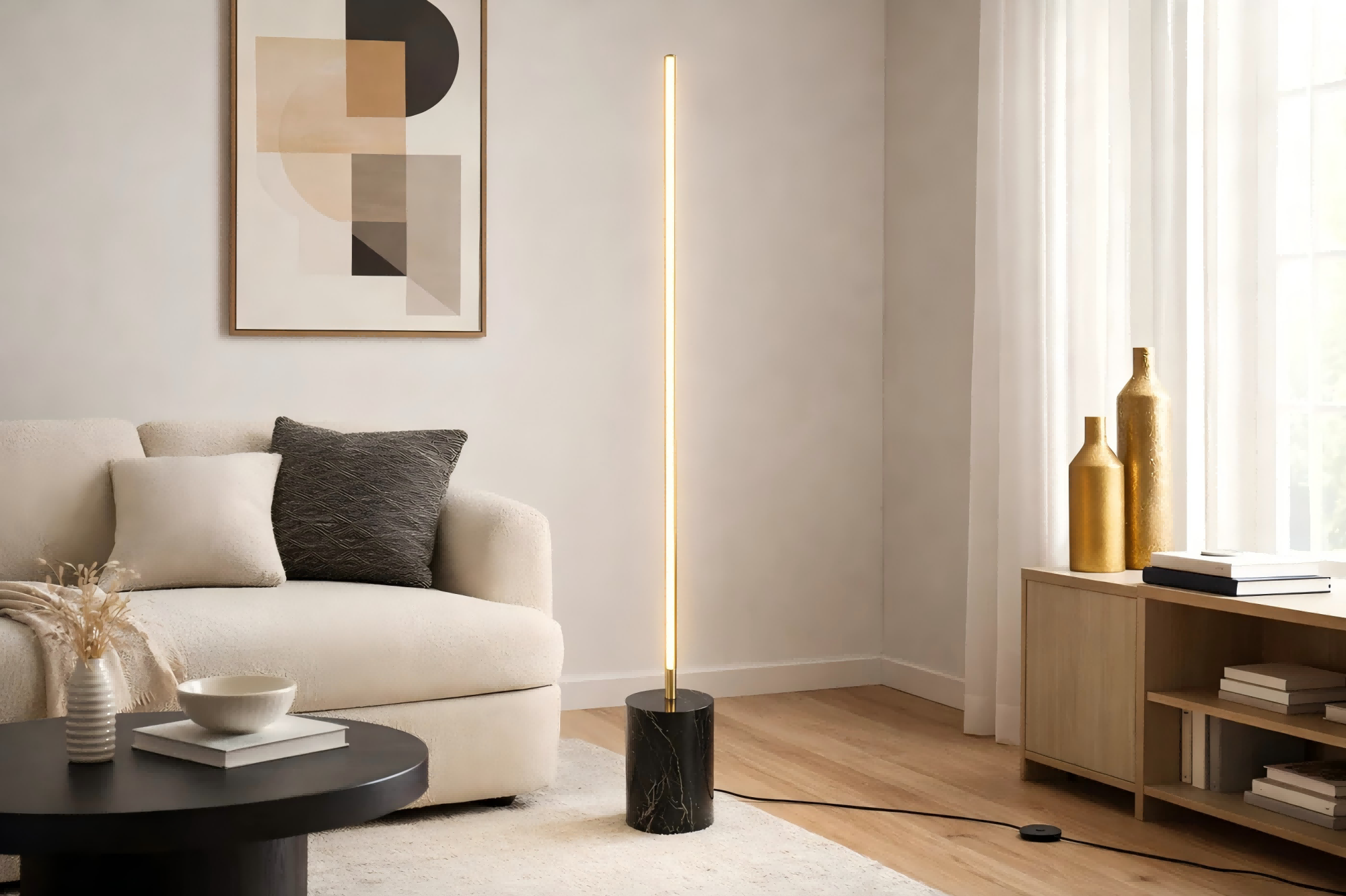 Prism Brassed Gold LED Floor Lamp with On/Off Switch Faux