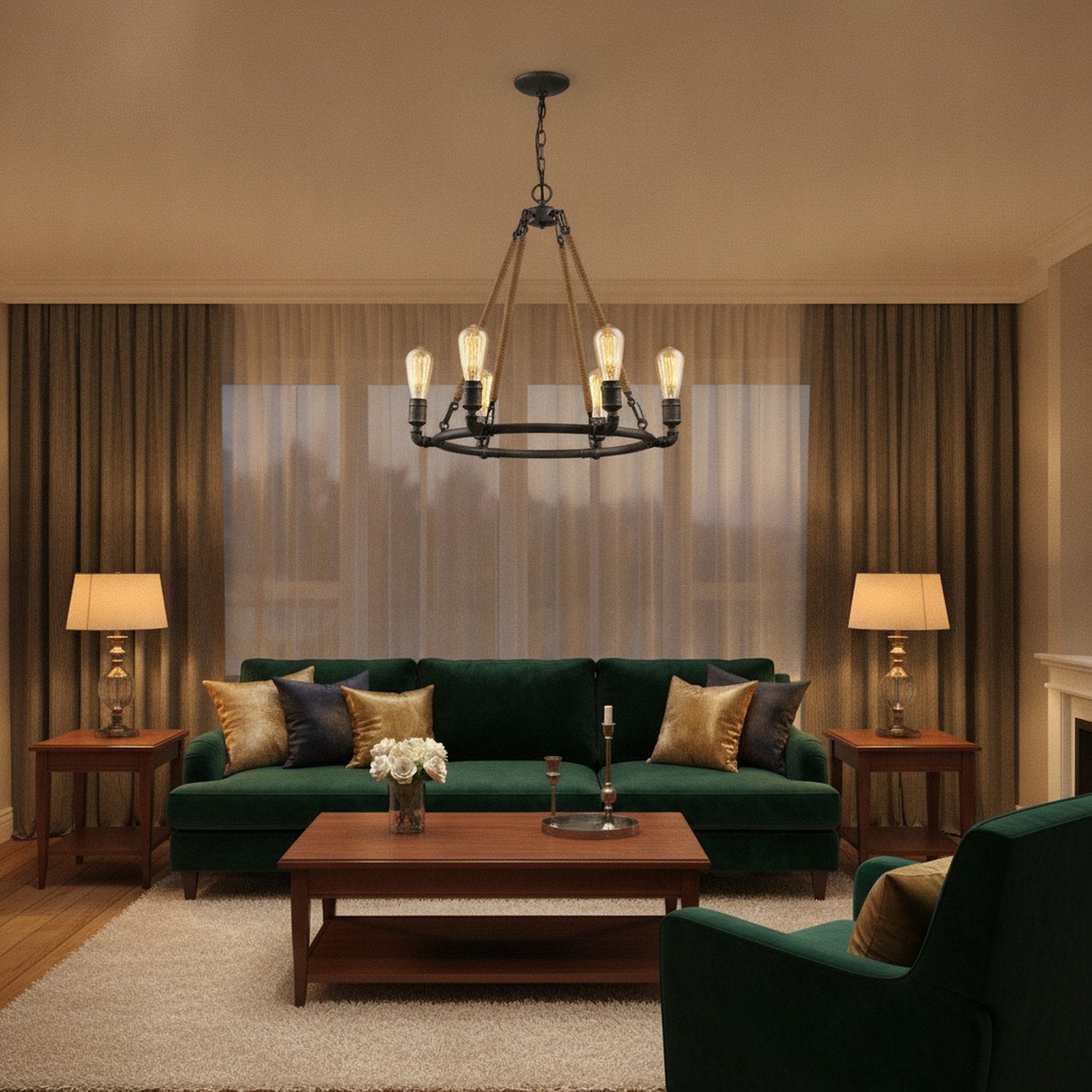 Brown and Black Candle Style Six Light Metal Dimmable Chandelier - L3