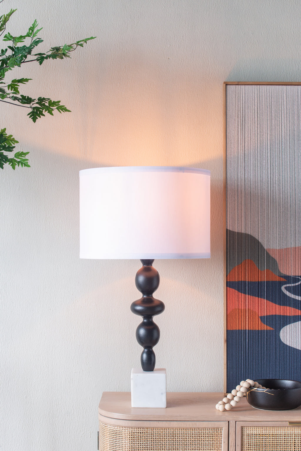 D15x29.5" Black and White Table Lamp with Round Four