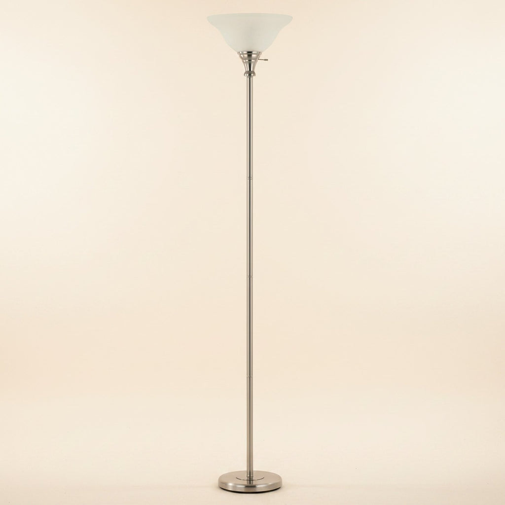 71" Nickel Torchiere Floor Lamp With Clear Frosted Glass Dome Shade - hero
