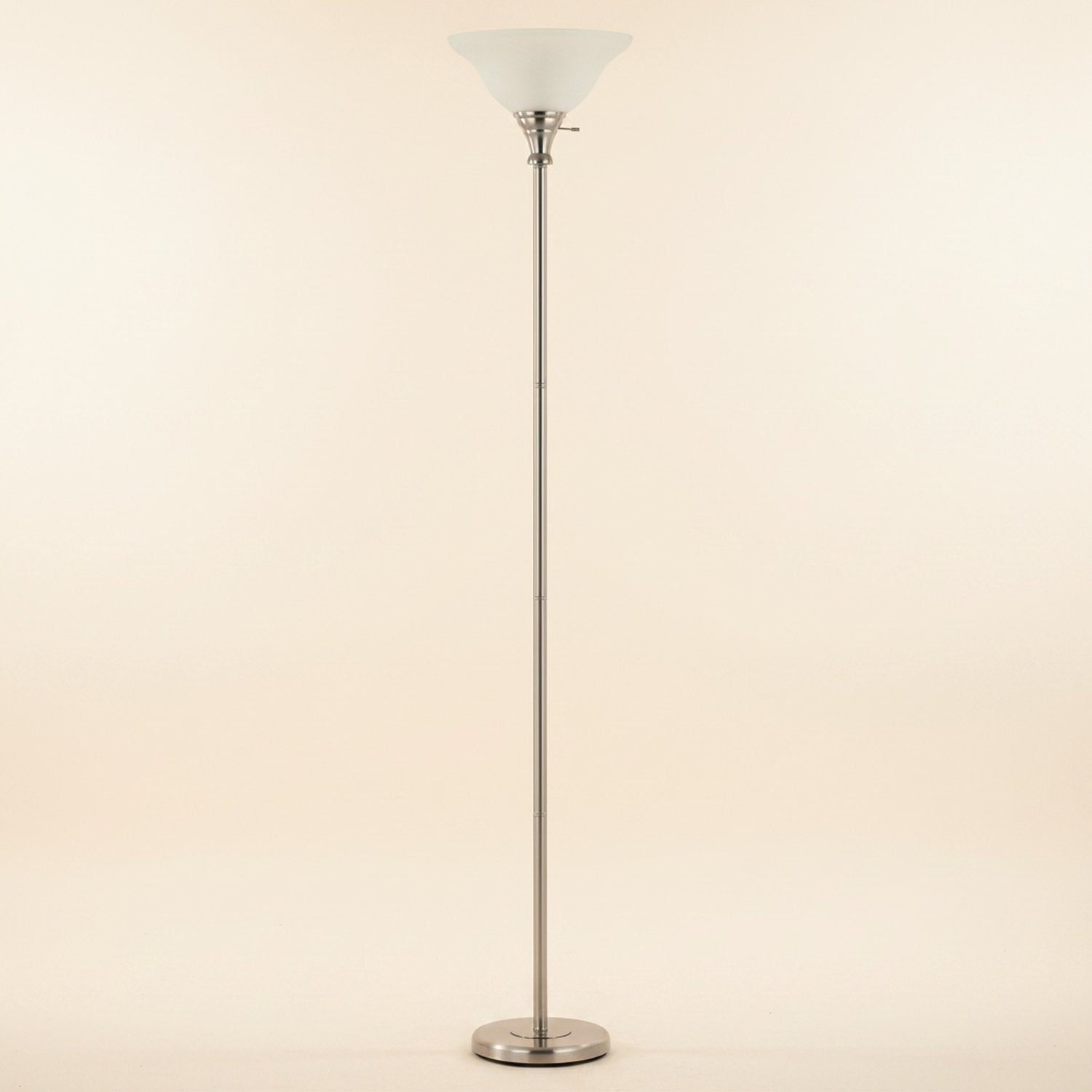 71" Nickel Torchiere Floor Lamp With Clear Frosted Glass Dome Shade - hero