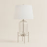 33" Nickel Glass Round Table Lamp With White Empire Shade
