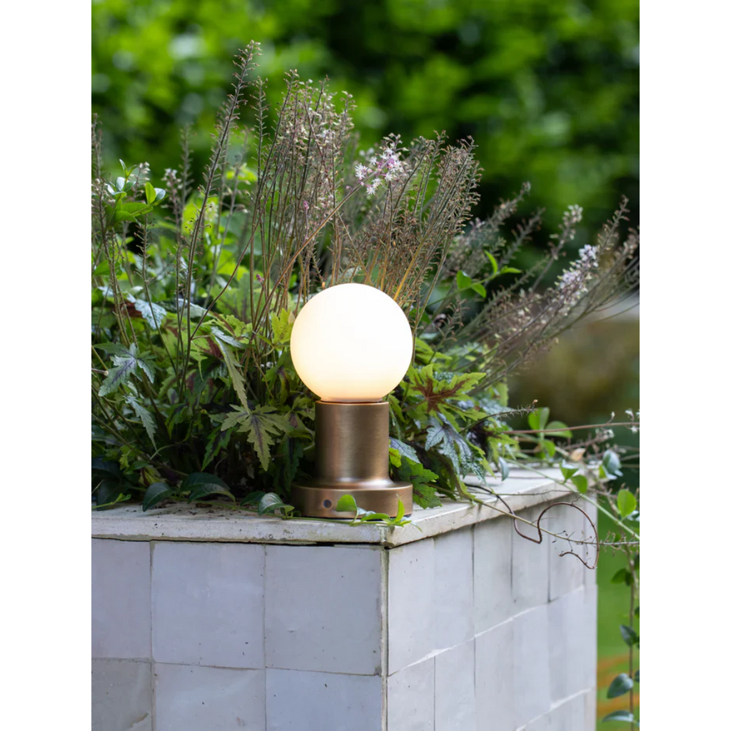 Porta - Aged Brass and Opal Table Lamp, Rechargeable