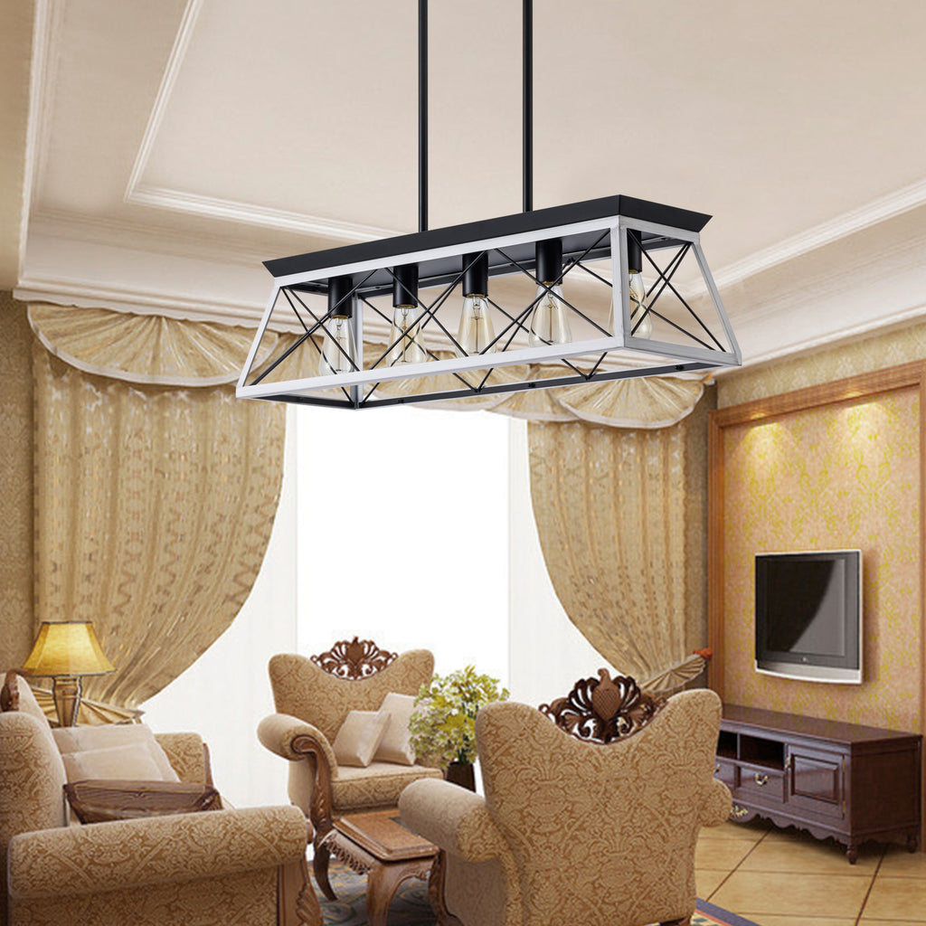 32" Black White Industrial 5-Light Pendant Chandelier