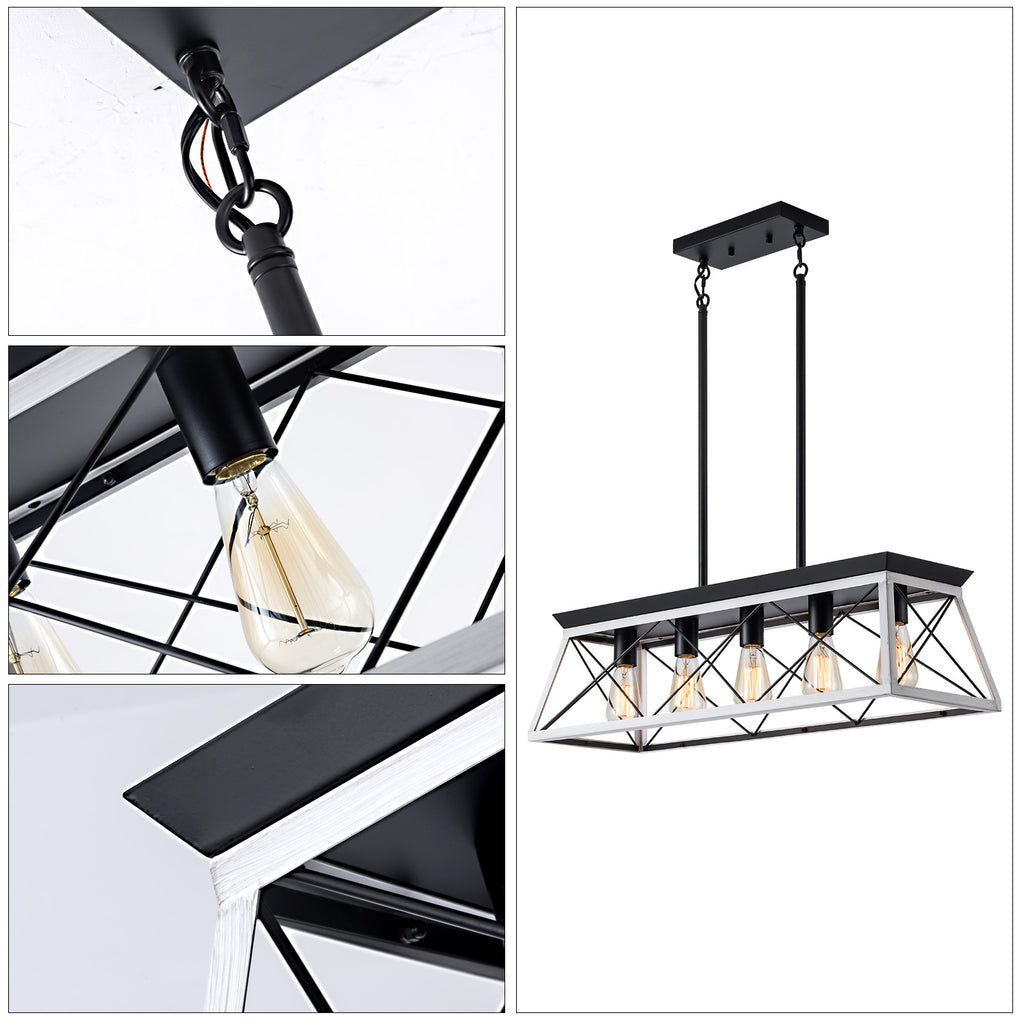 32" Black White Industrial 5-Light Pendant Chandelier