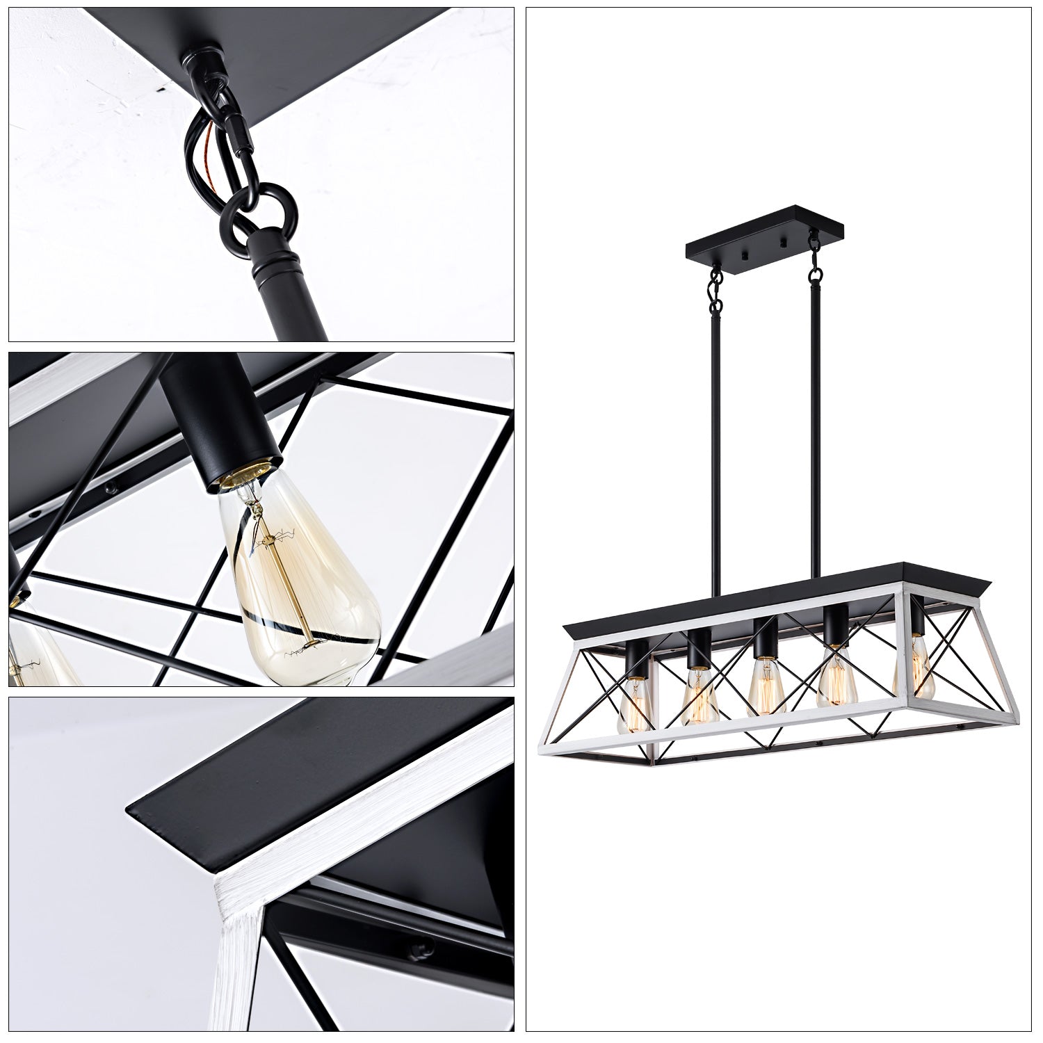 32" Black White Industrial 5-Light Pendant Chandelier