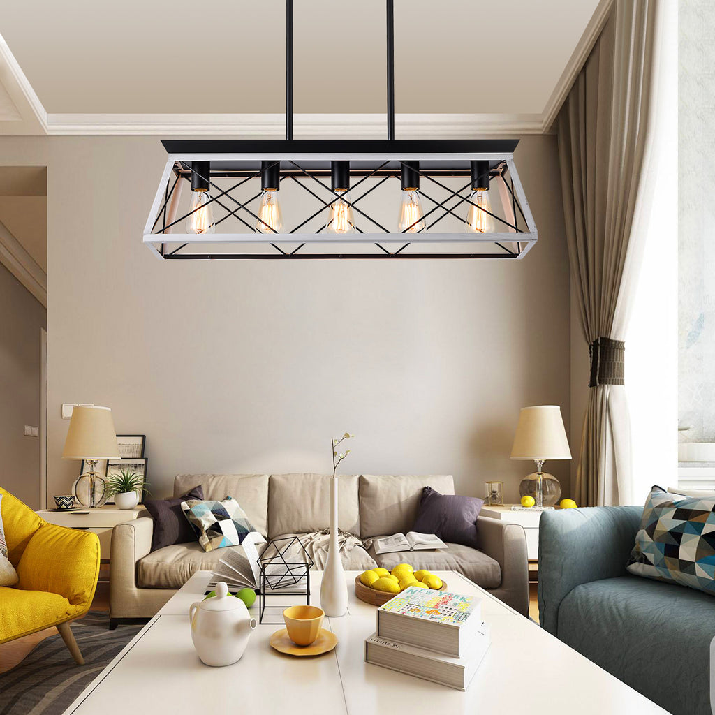 32" Black White Industrial 5-Light Pendant Chandelier