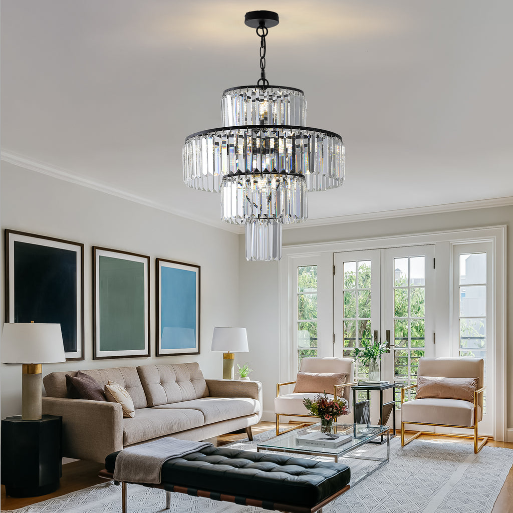 20" Modern Crystal Chandelier with Black Finish