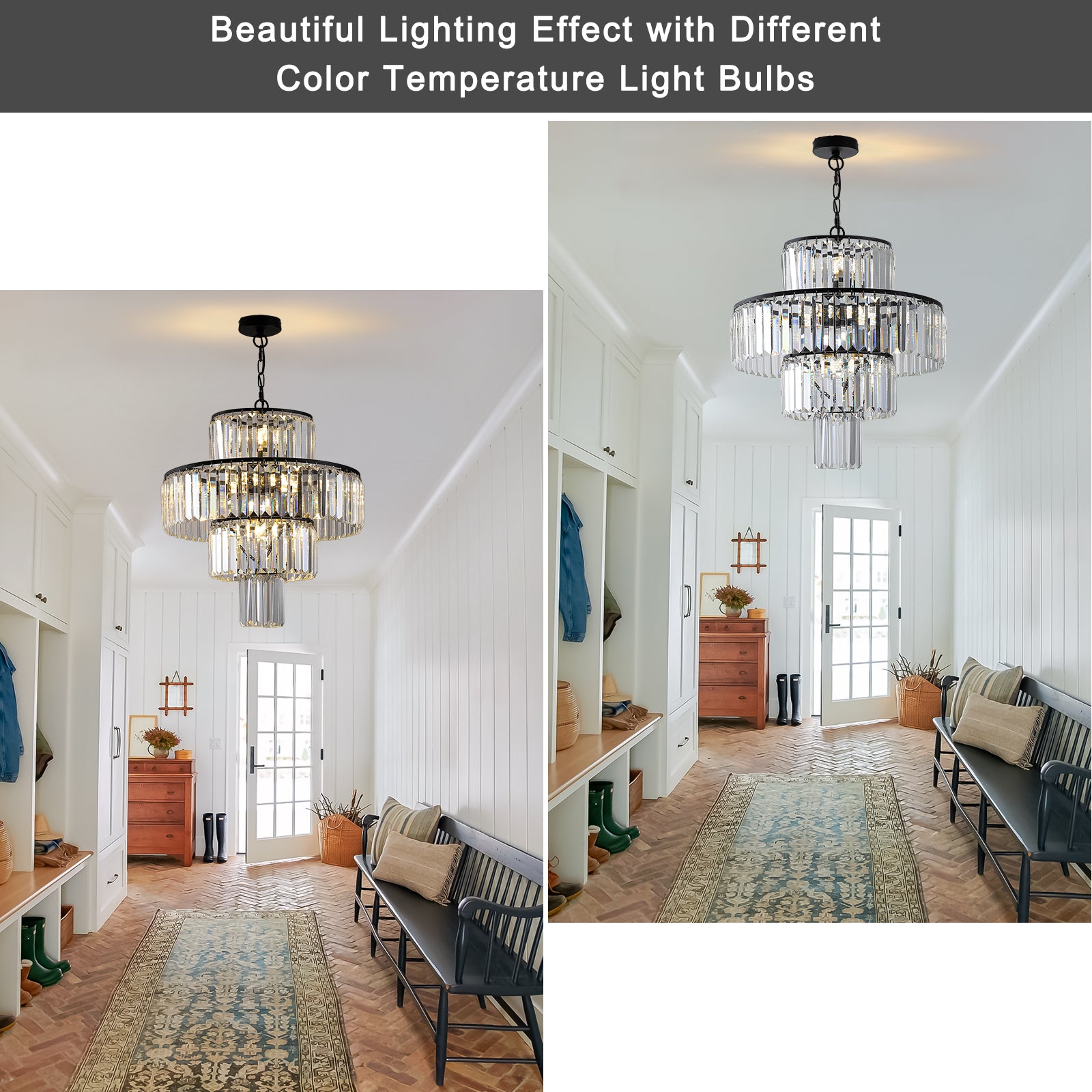 20" Modern Crystal Chandelier with Black Finish
