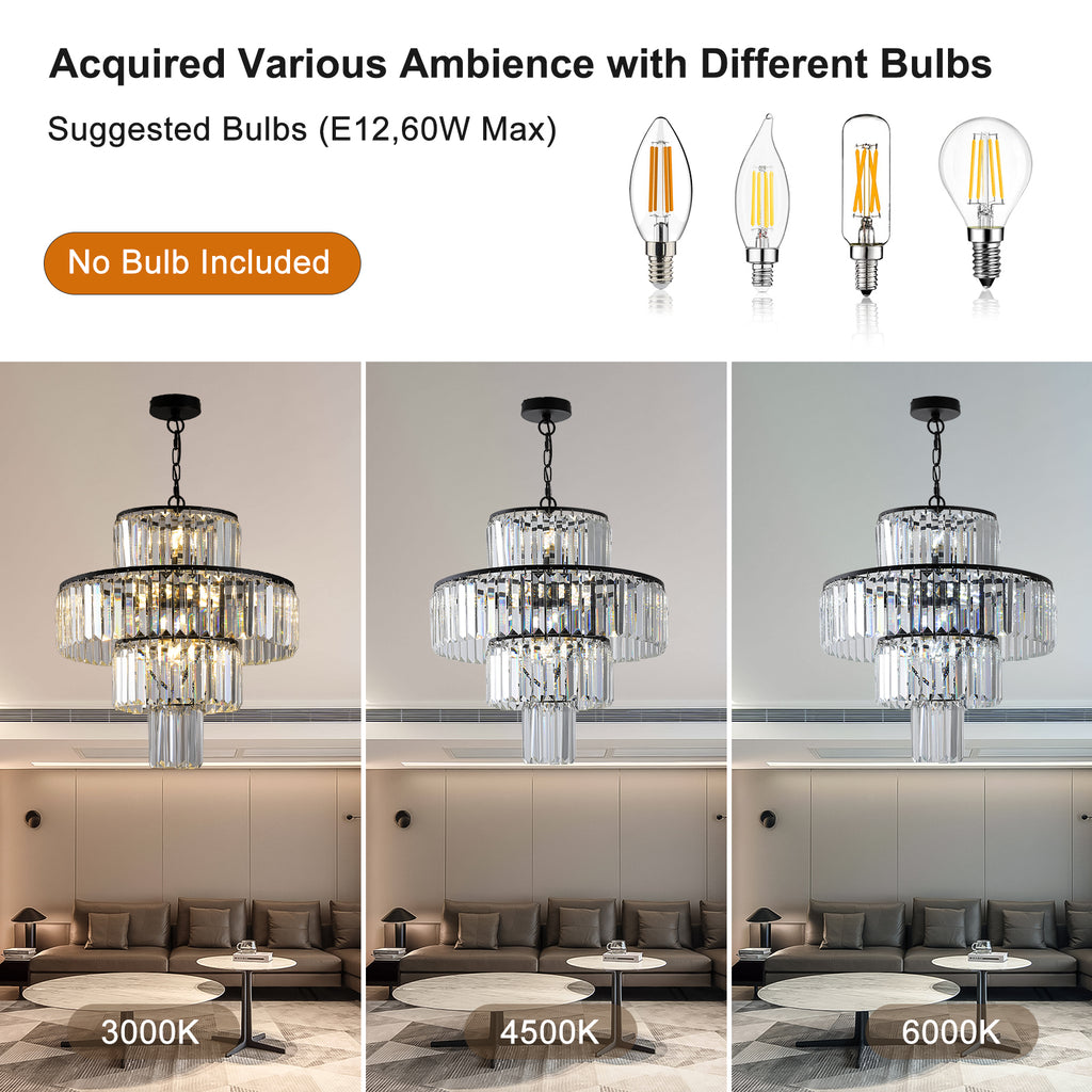 20" Modern Crystal Chandelier with Black Finish