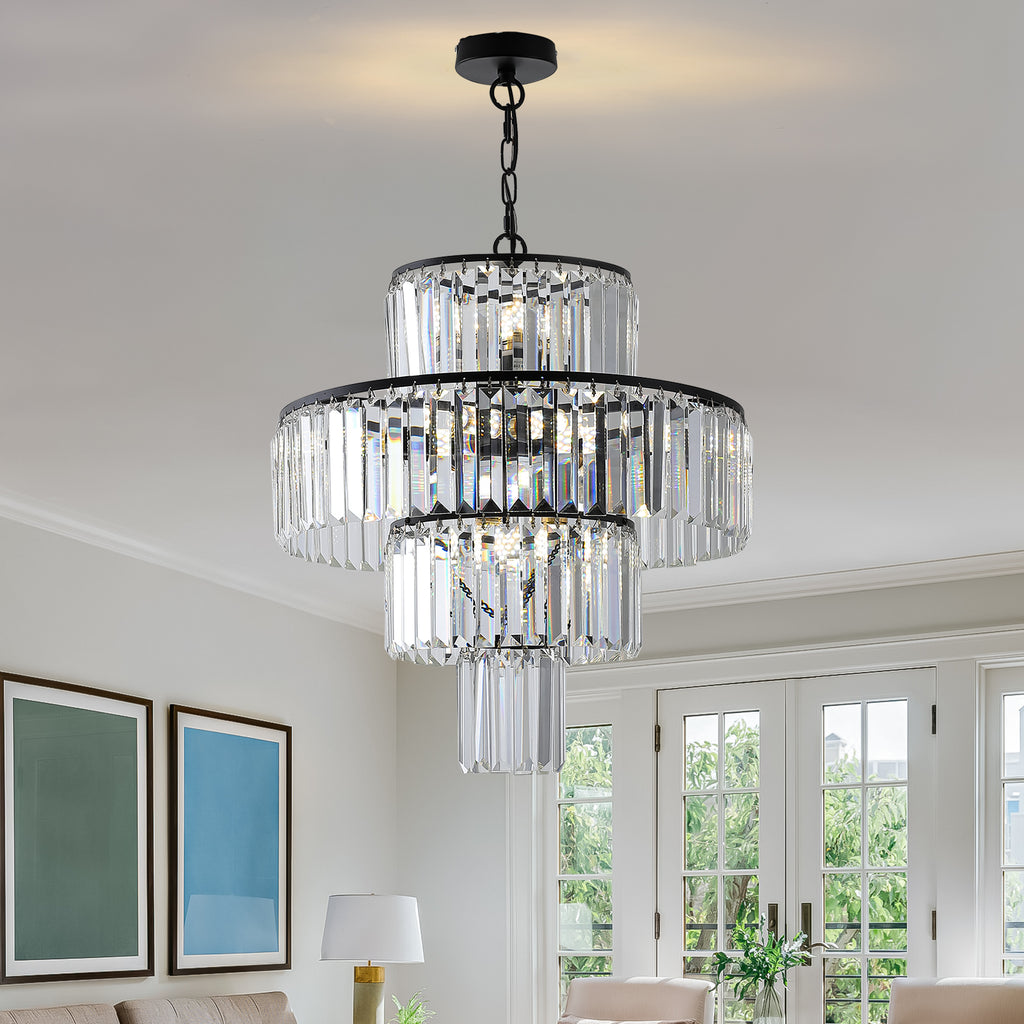 20" Modern Crystal Chandelier with Black Finish