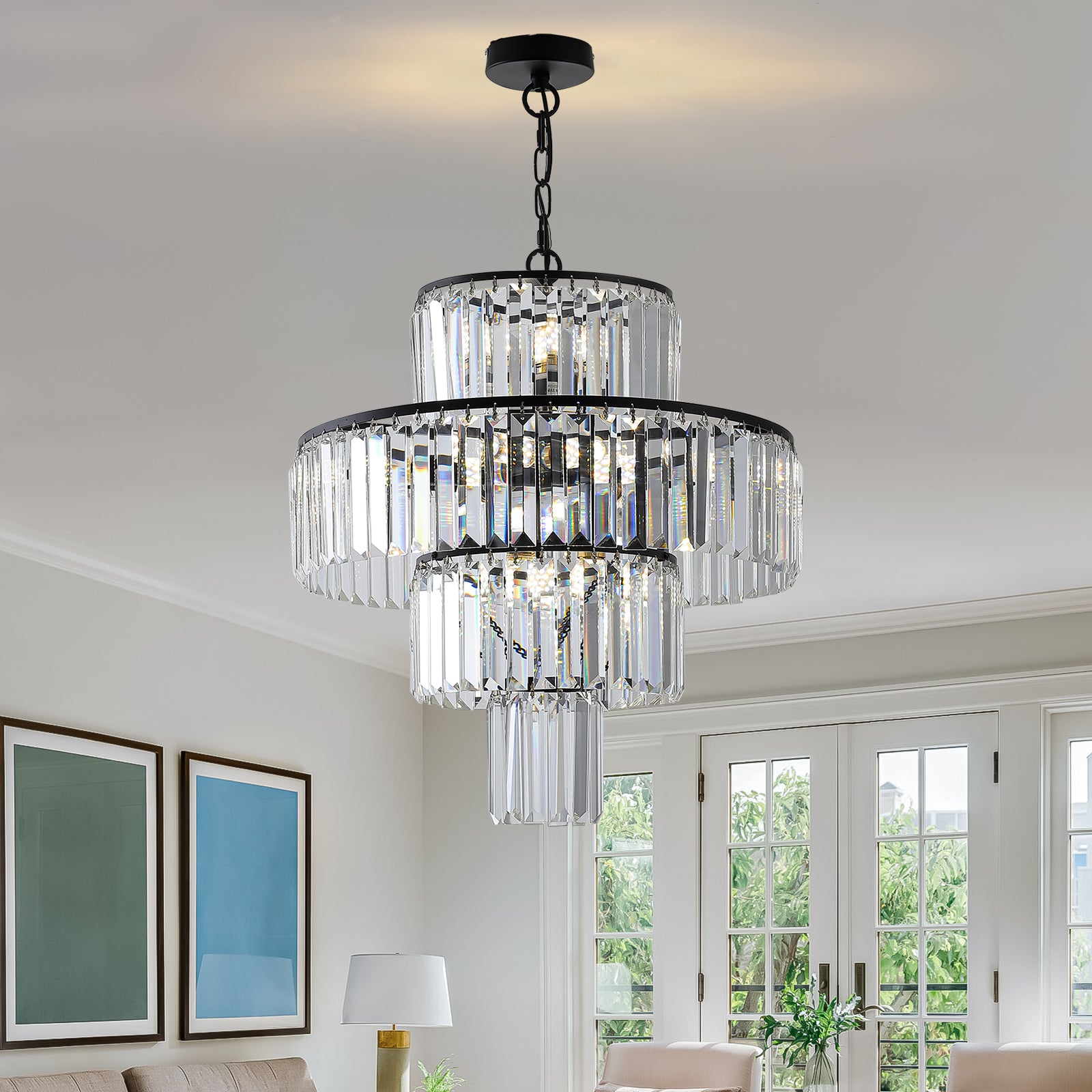 20" Modern Crystal Chandelier with Black Finish
