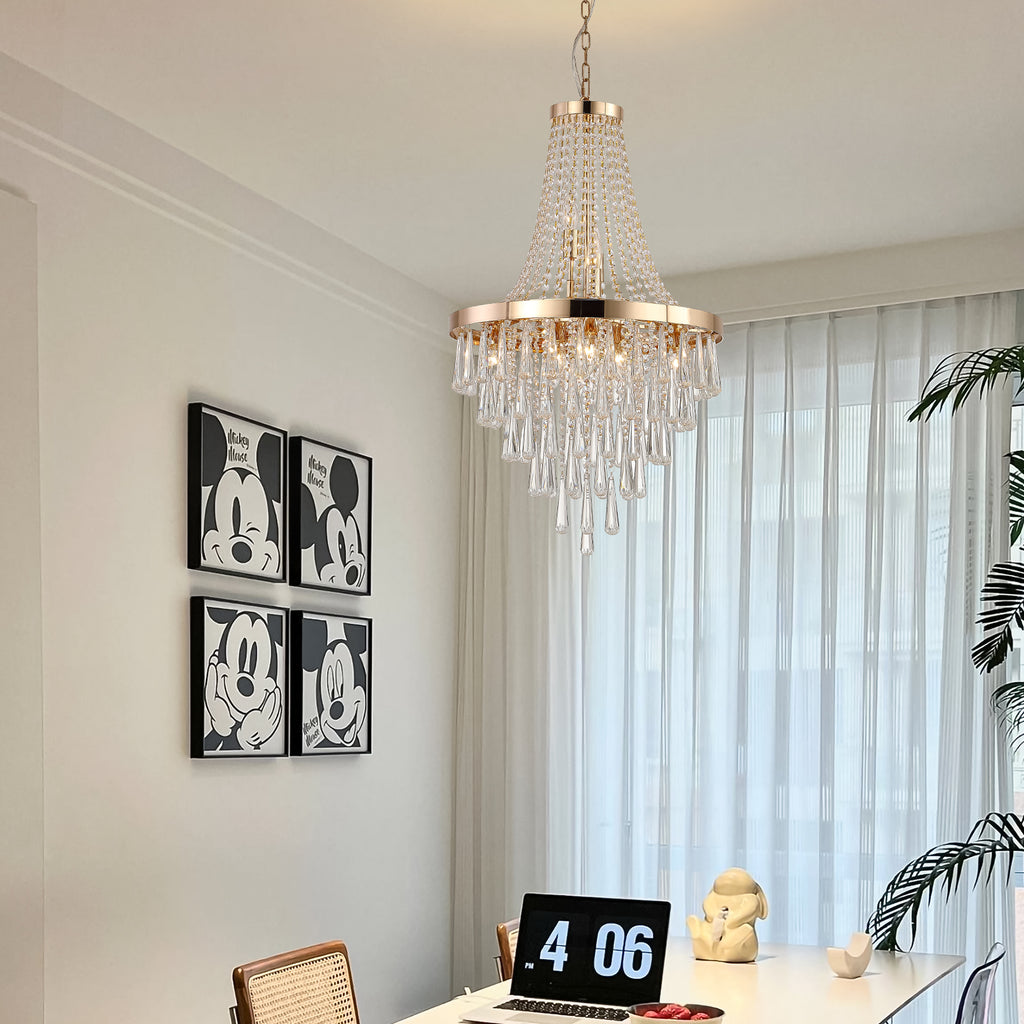 20" Modern Crystal Pendant Chandelier with Golden Finish
