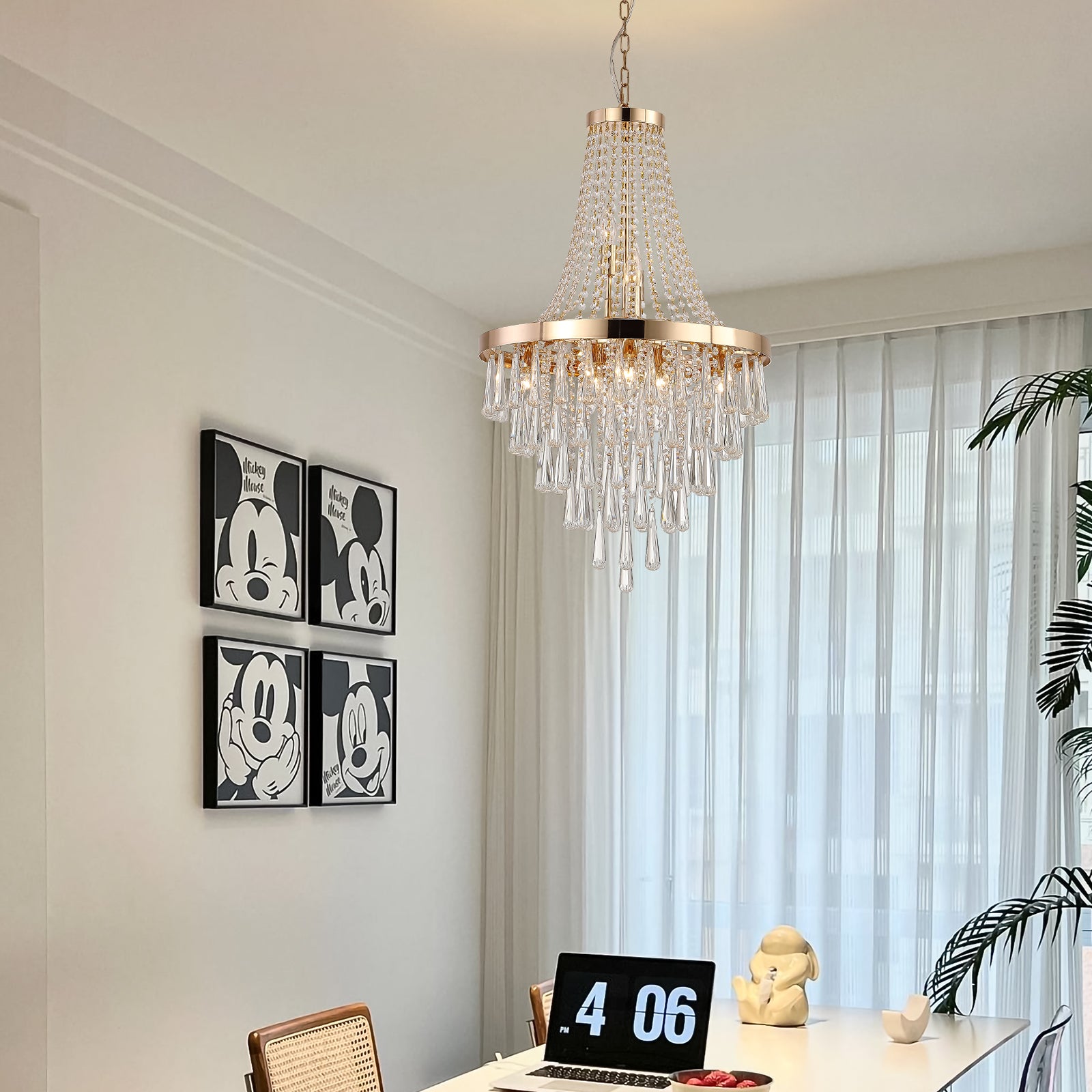 20" Modern Crystal Pendant Chandelier with Golden Finish