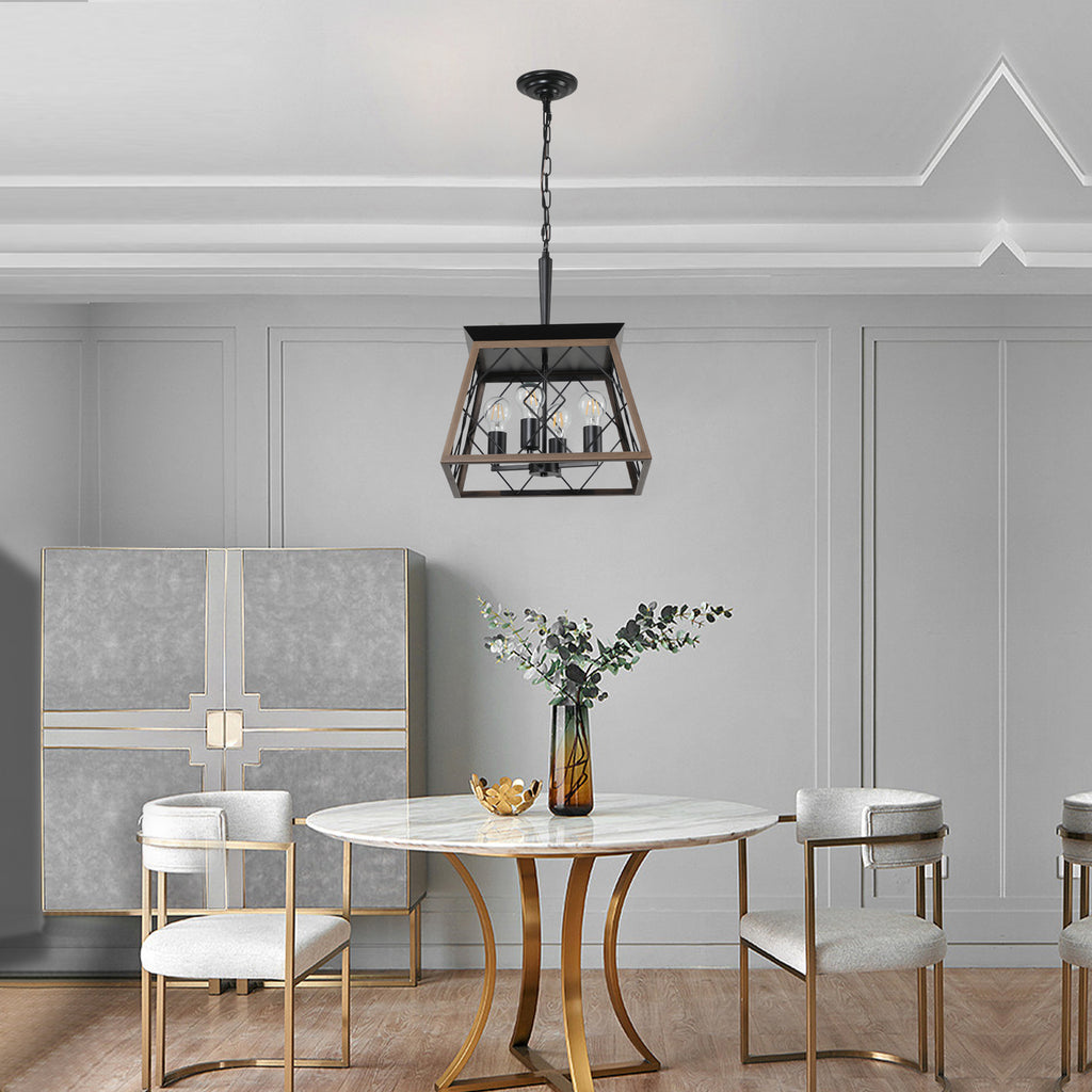 16" Walnut Industrial 4-Light Pendant Chandelier