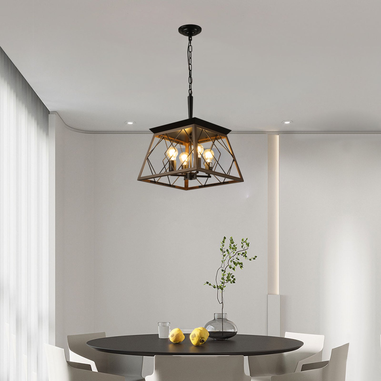 16" Walnut Industrial 4-Light Pendant Chandelier