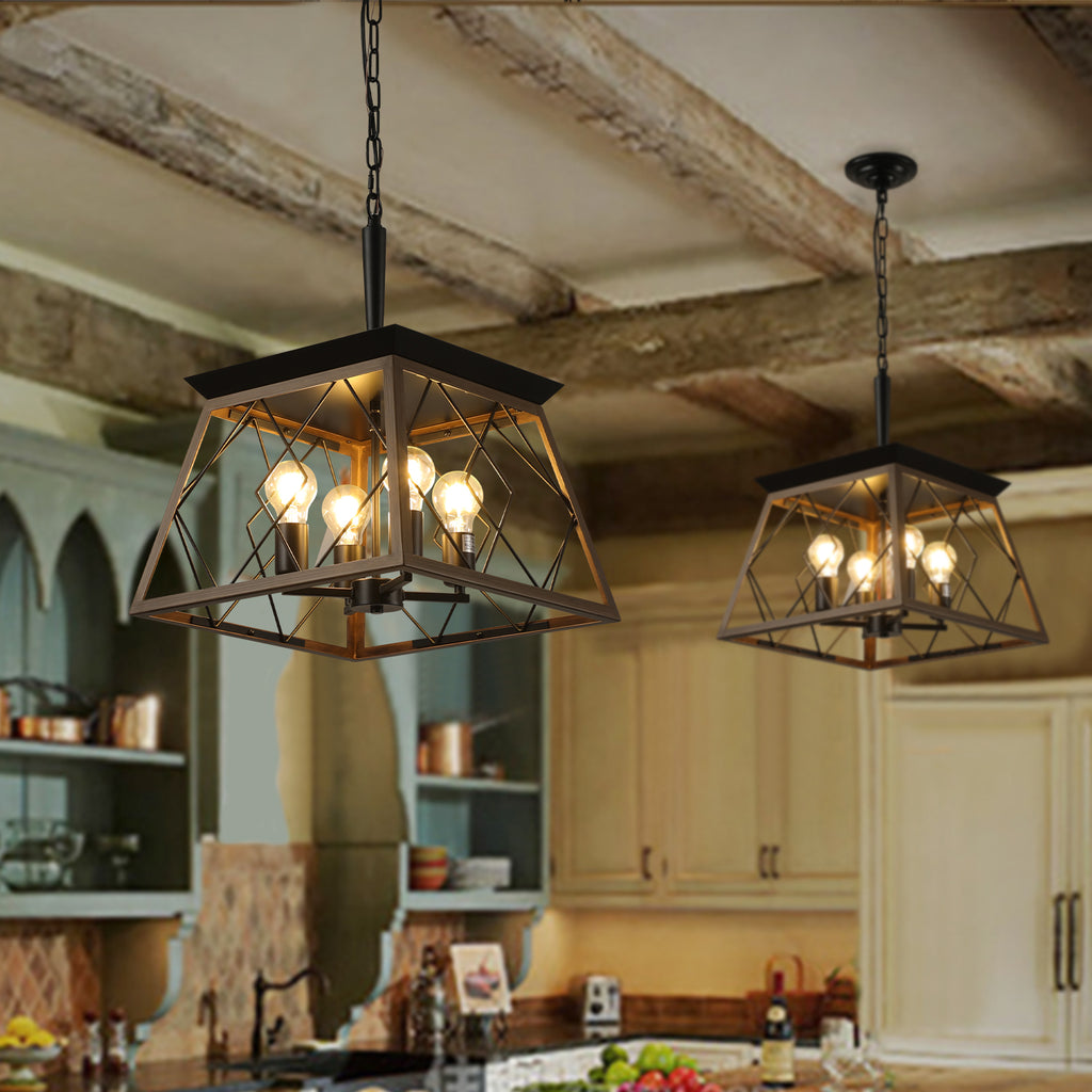 16" Walnut Industrial 4-Light Pendant Chandelier