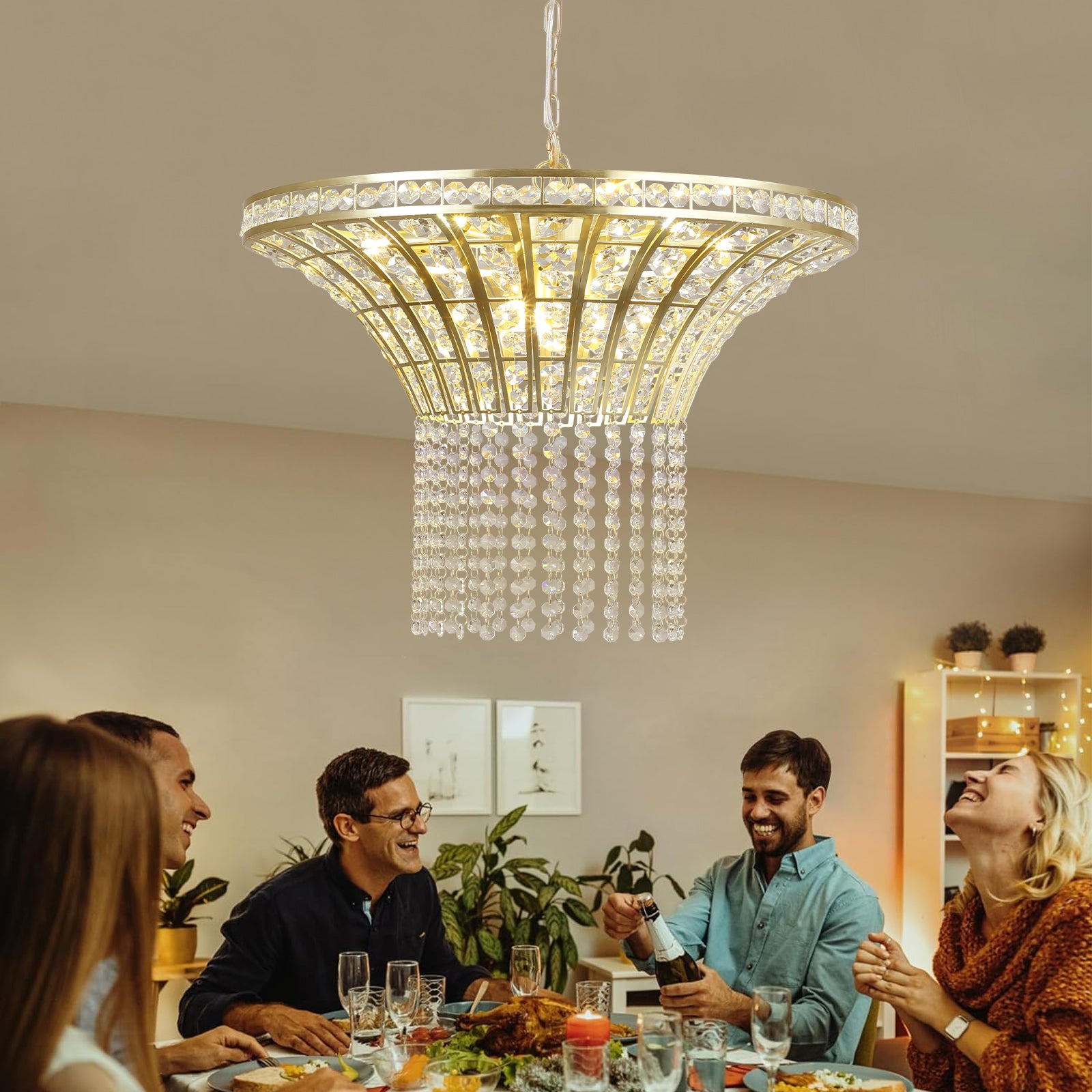24" Modern Crystal Round Chandelier with Gold Finish