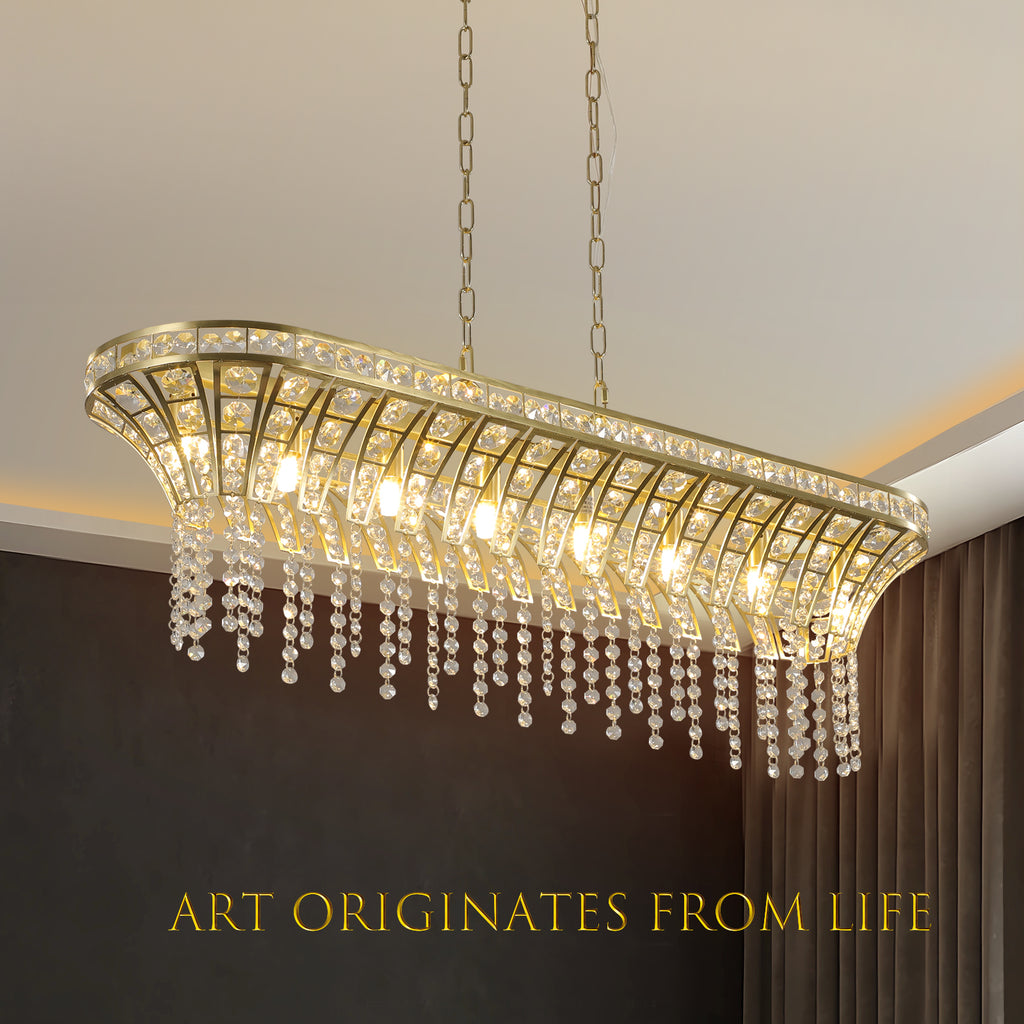 39" Modern Crystal Linear Rectangle Chandelier with Gold
