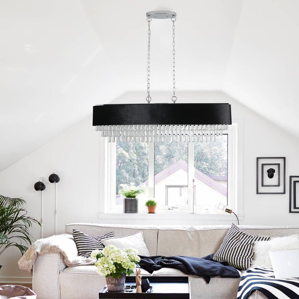 39" Modern Crystal Chandelier with Black Imitation Velvet