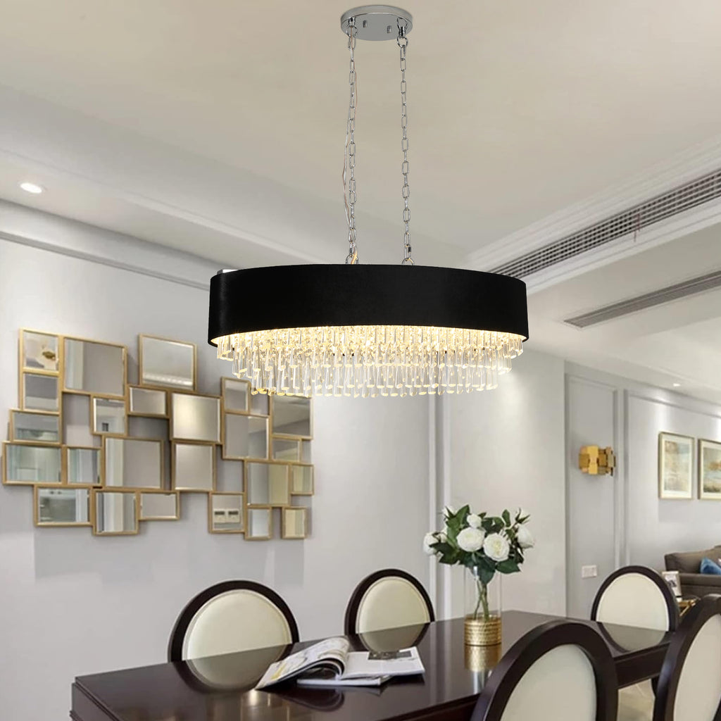 39" Modern Crystal Chandelier with Black Imitation Velvet