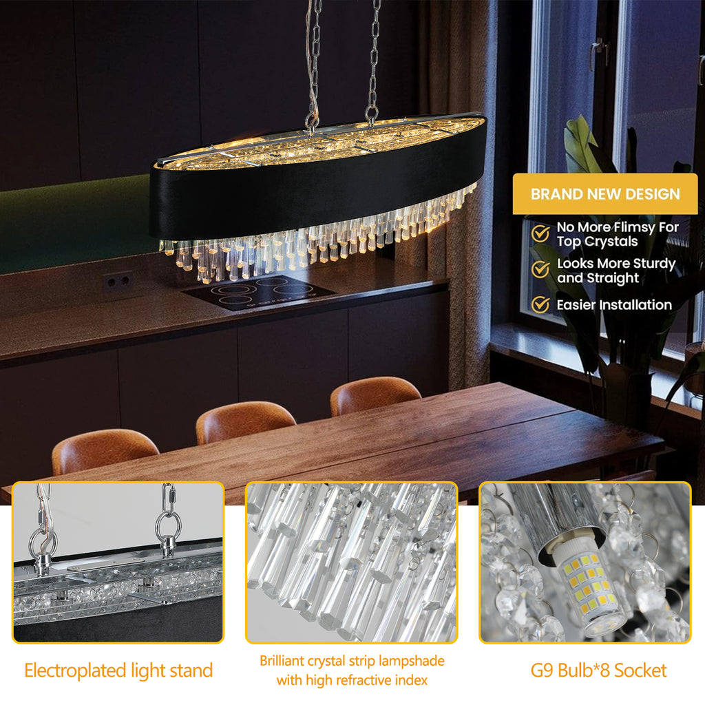 39" Modern Crystal Chandelier with Black Imitation Velvet