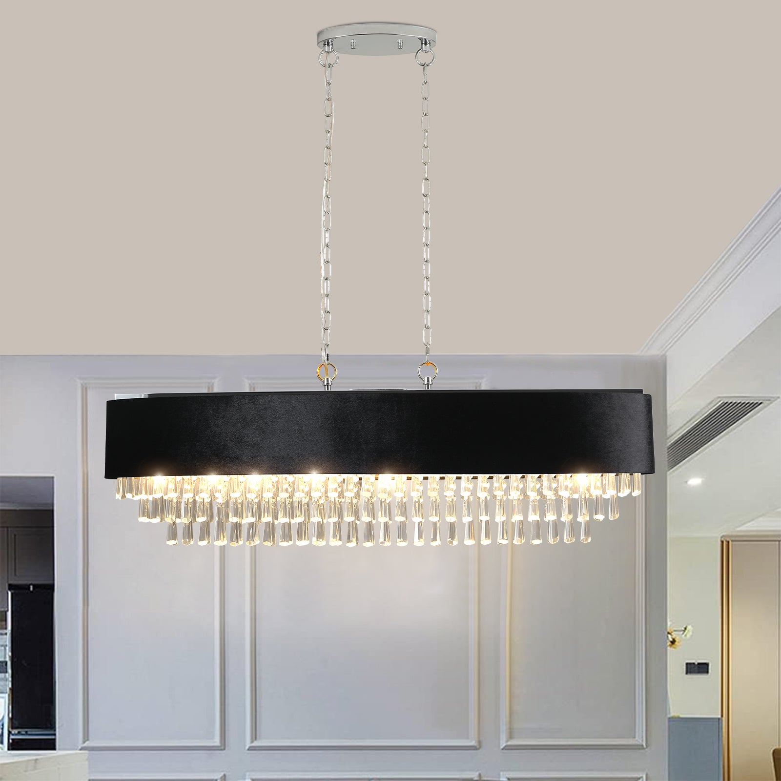 39" Modern Crystal Chandelier with Black Imitation Velvet