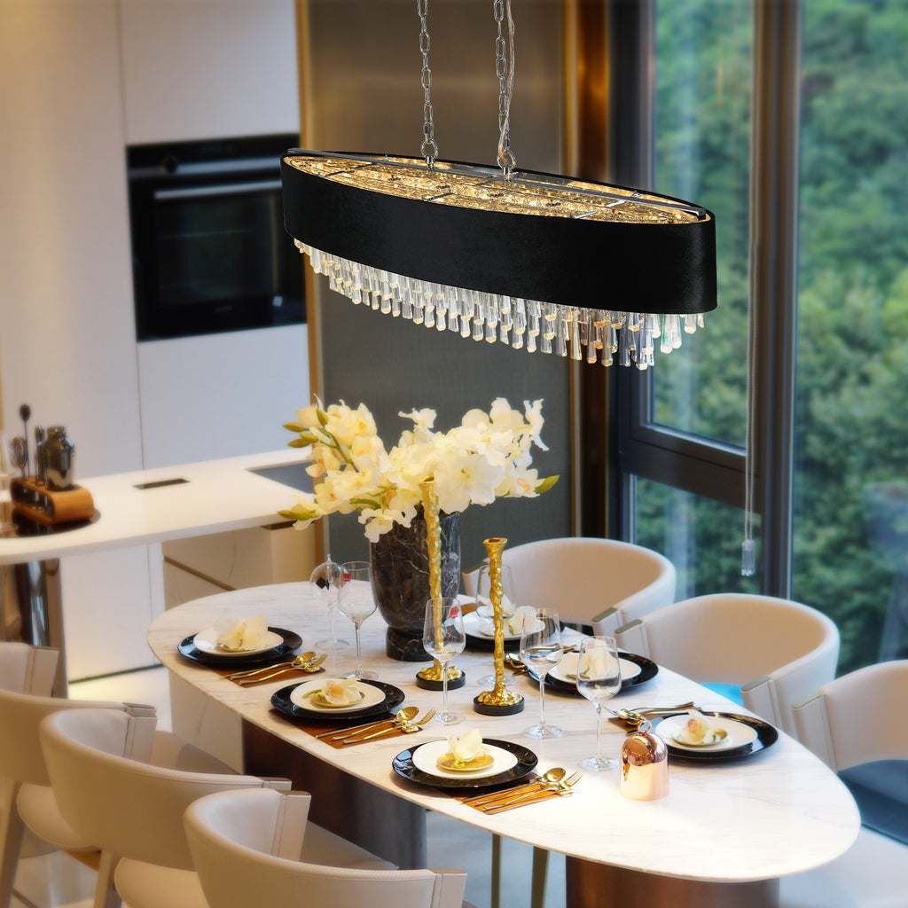 39" Modern Crystal Chandelier with Black Imitation Velvet