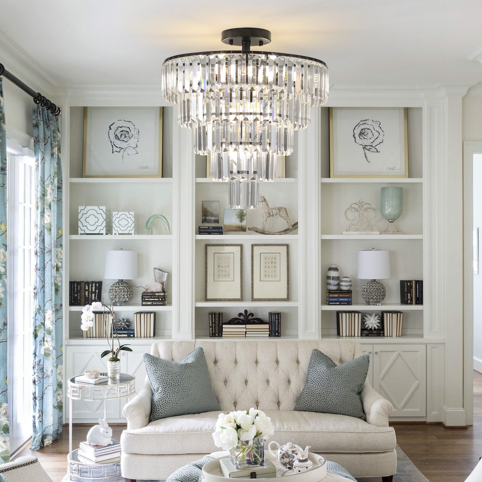 20" Black Crystal Chandelier Ceiling Light